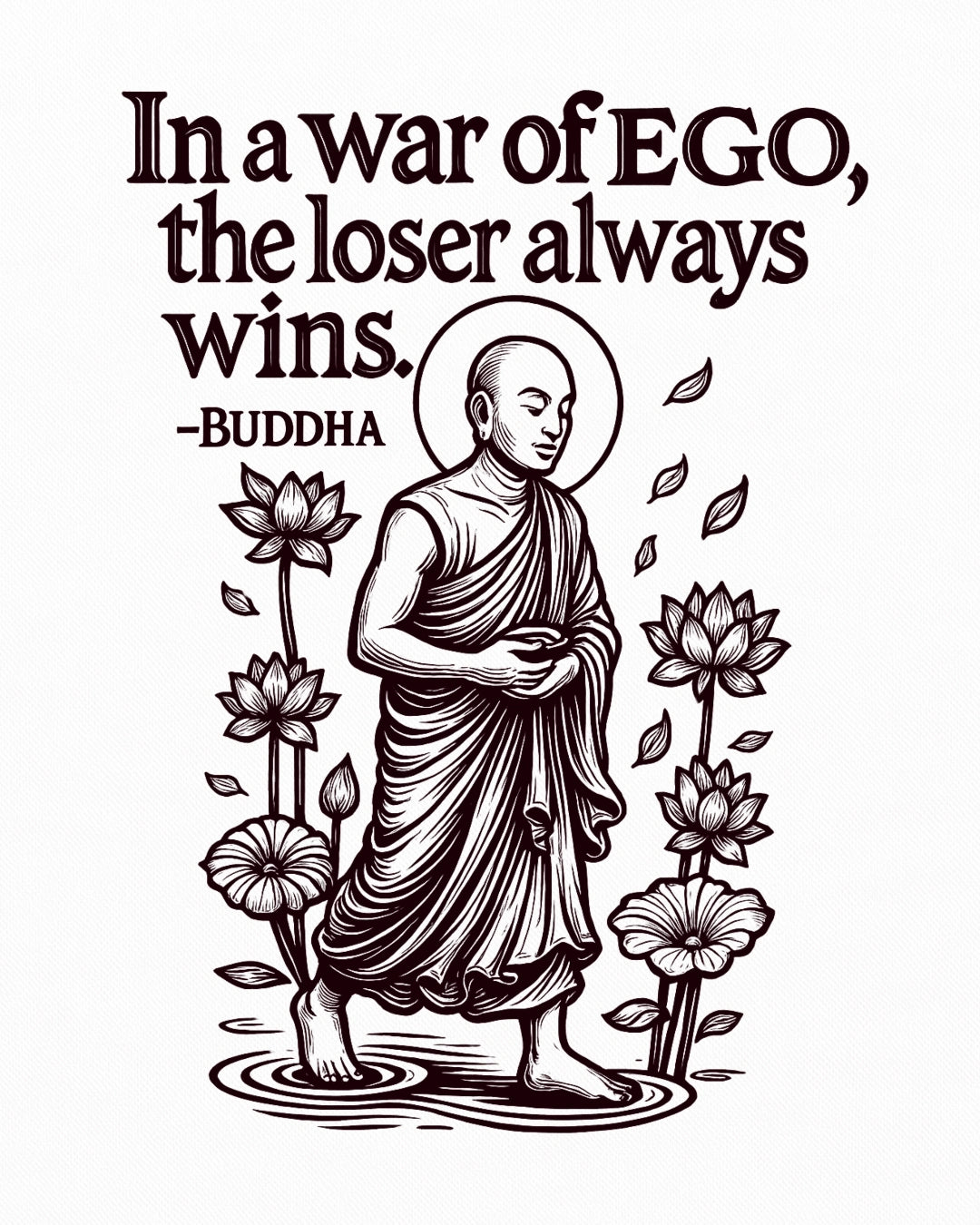 buddha ego quote the loser always wins beige tee vedawear D