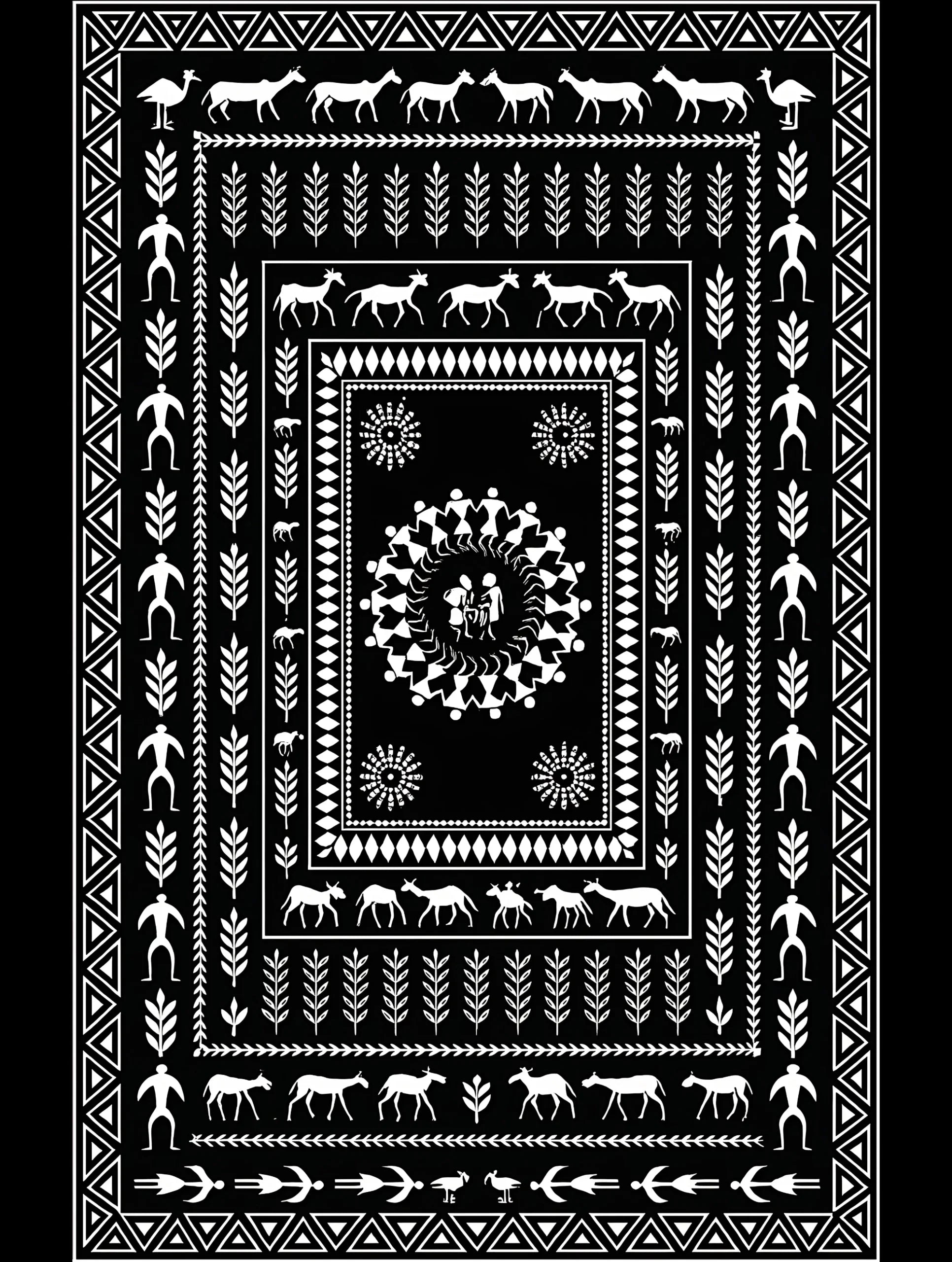Vedawear Circle of Life Warli folk art inspired premium black cotton tee featuring tribal dance and nature motifs.