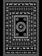 Vedawear Circle of Life Warli folk art inspired premium black cotton tee featuring tribal dance and nature motifs.