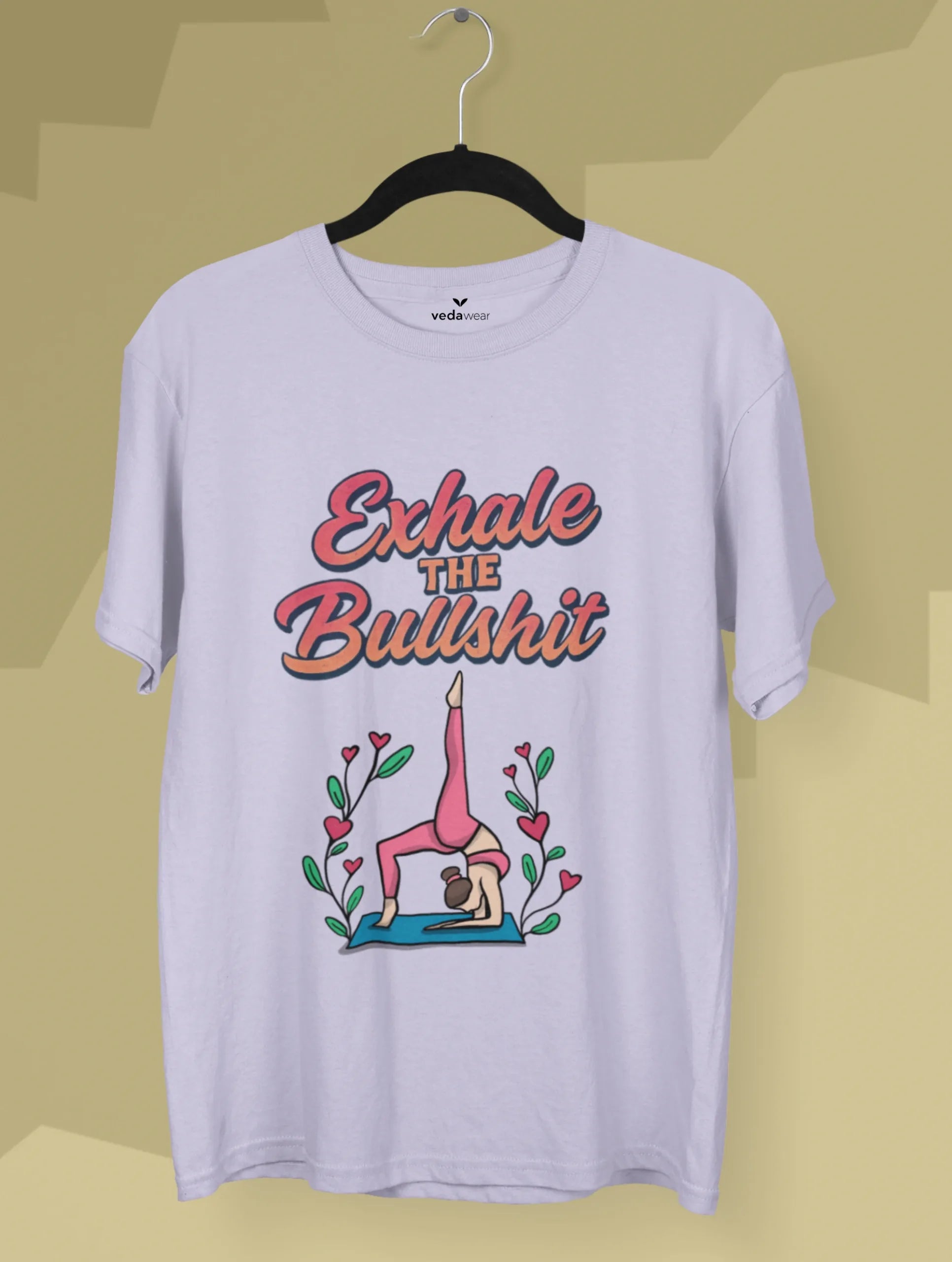 exhale the bullshit funny yoga meme tshirt women vedawear L scaled