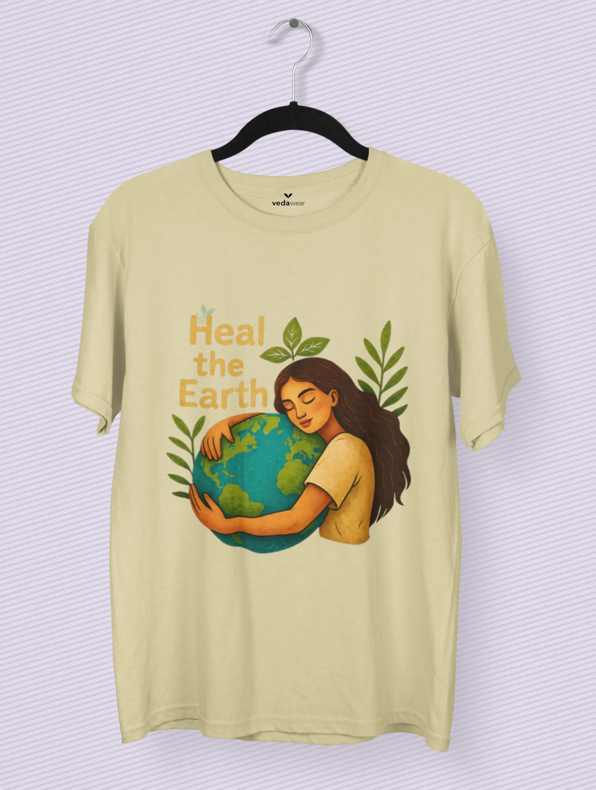 heal the earth premium eco awareness tee supima beige vedawear Be scaled