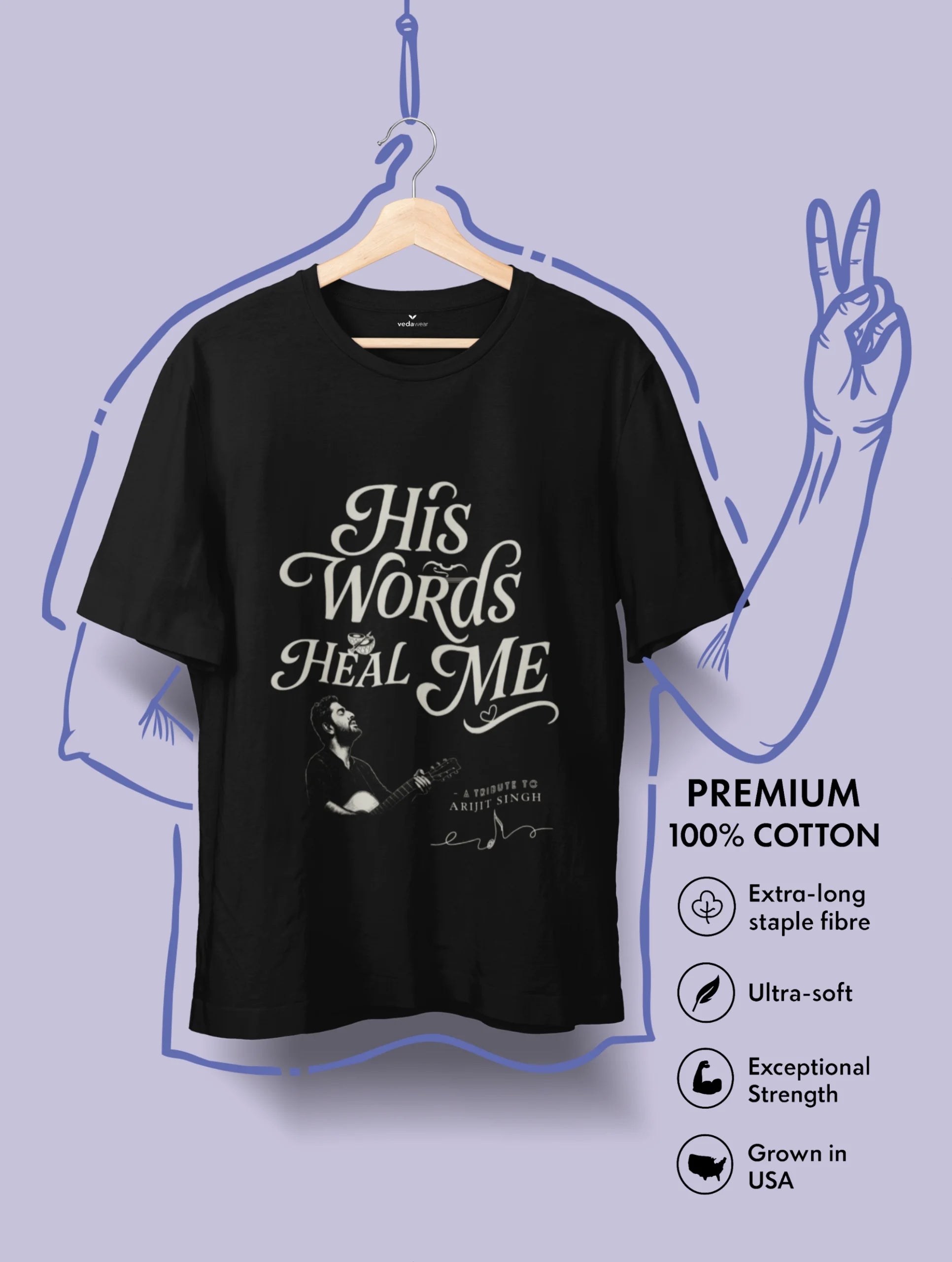 his words heal me arijit singh tribute premium black tee vedawear scaled