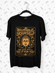 humble yourself buddha wisdom quote black tee vedawear B scaled