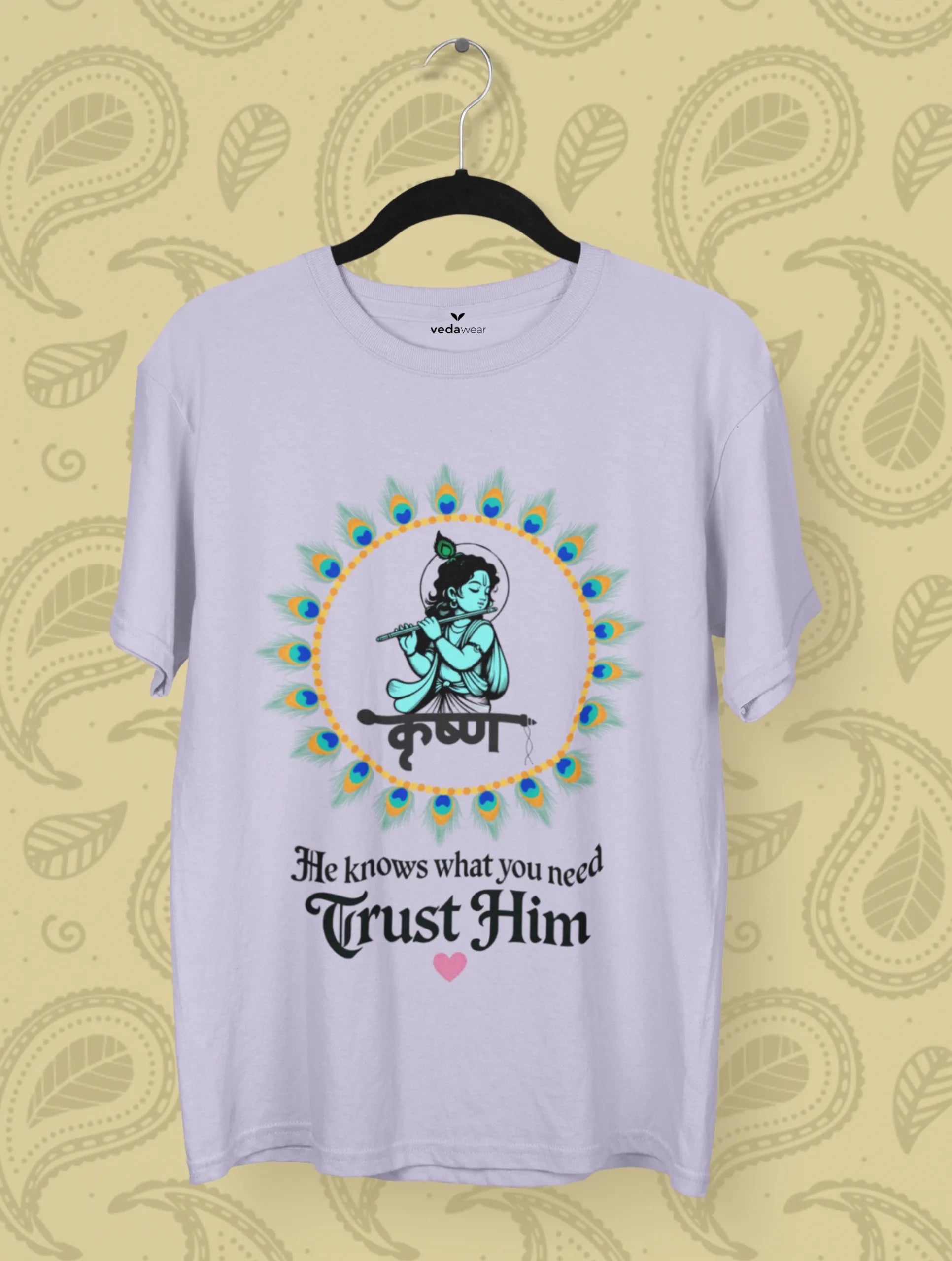 krishna trust him peacock feather devotional quote premium tee vedawear L scaled