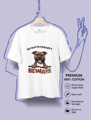 my dog is friendly beware of owner premium tee vedawear scaled