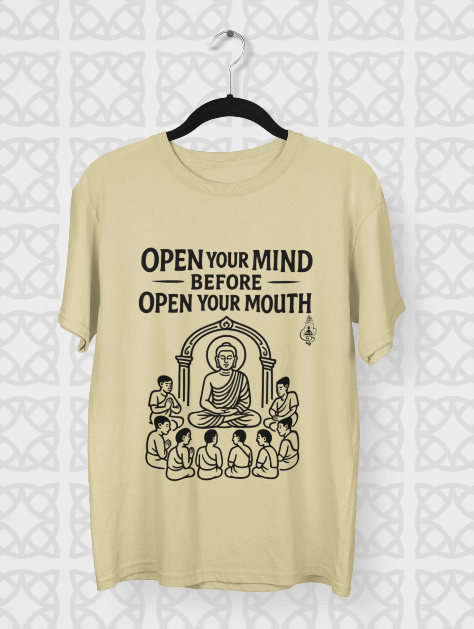 open your mind buddha teaching quote white tee vedawear be scaled