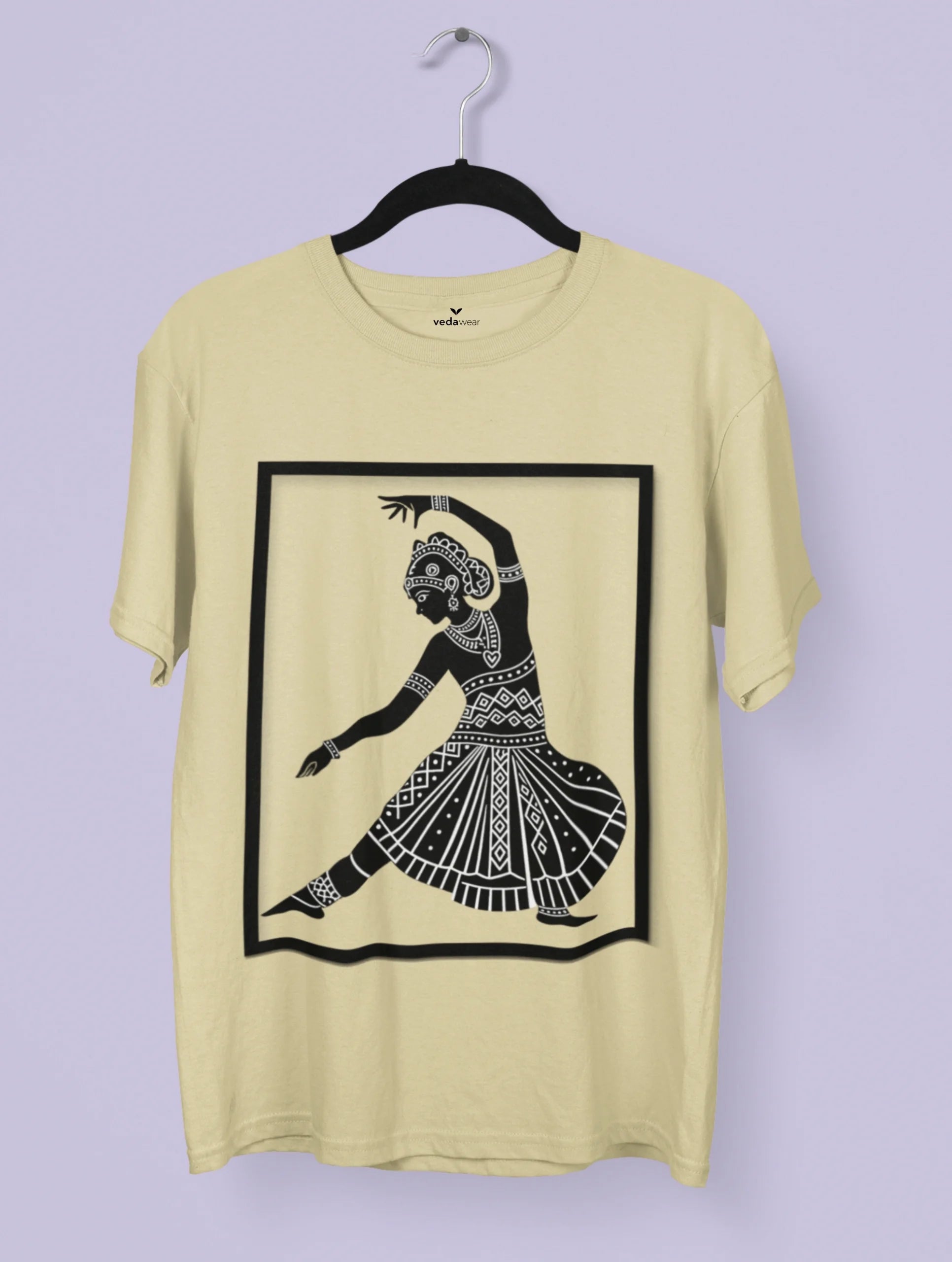 Vedawear Rhythm Bharatanatyam inspired premium cotton tee featuring a classical dancer silhouette in bold folk-art design.