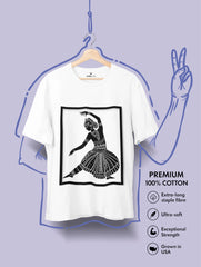 Vedawear Rhythm Bharatanatyam inspired premium cotton tee featuring a classical dancer silhouette in bold folk-art design.