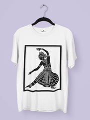 Vedawear Rhythm Bharatanatyam inspired premium cotton tee featuring a classical dancer silhouette in bold folk-art design.