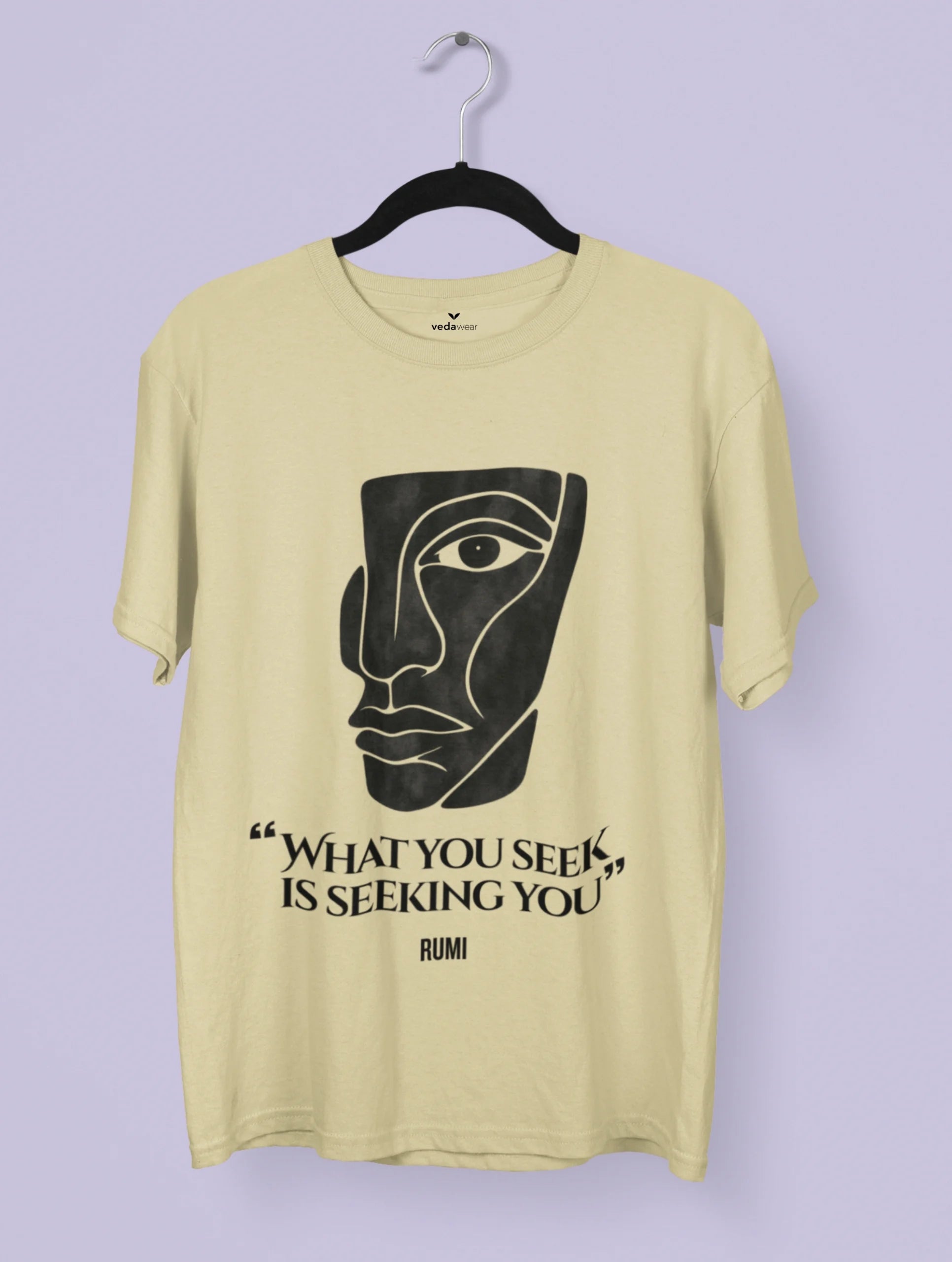 Soul in Fragments Rumi N Picasso Premium Tee by Vedawear — cubist inspired black and white face with Rumi quot