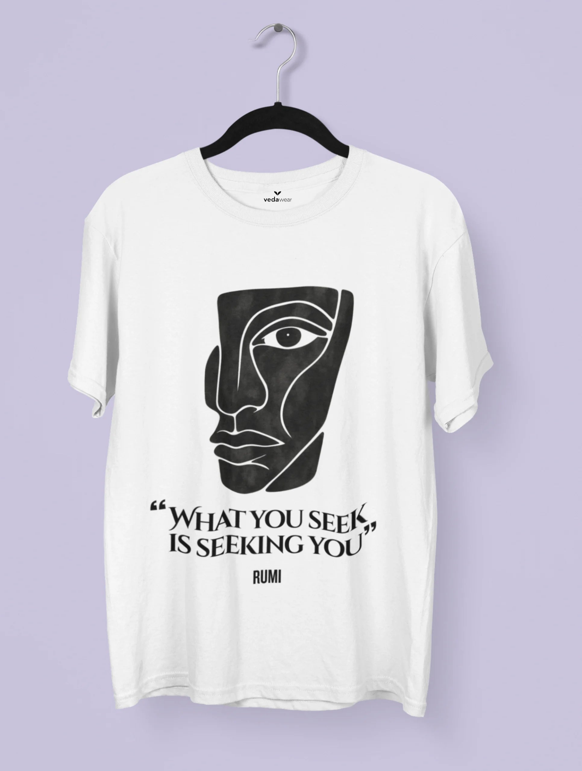 Soul in Fragments Rumi N Picasso Premium Tee by Vedawear — cubist inspired black and white face with Rumi quot