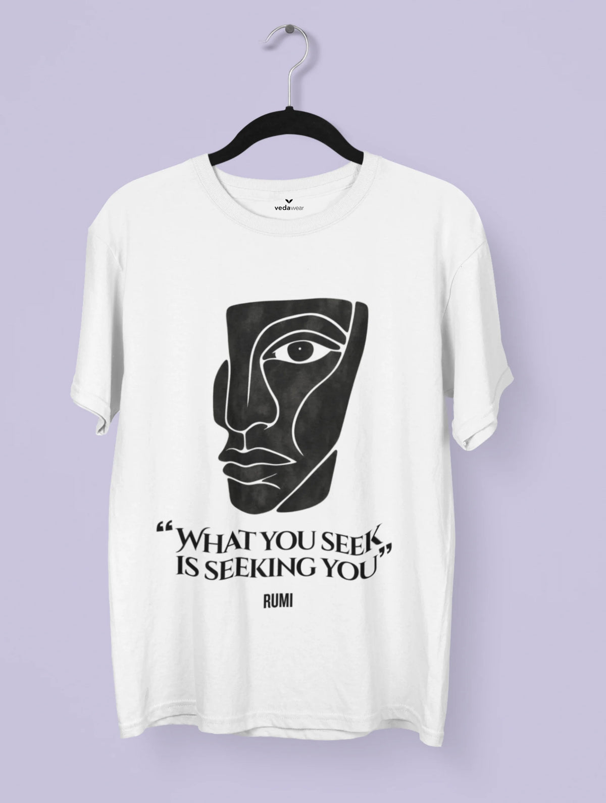 Soul in Fragments Rumi N Picasso Premium Tee by Vedawear — cubist inspired black and white face with Rumi quot