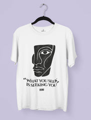 Soul in Fragments Rumi N Picasso Premium Tee by Vedawear — cubist inspired black and white face with Rumi quot