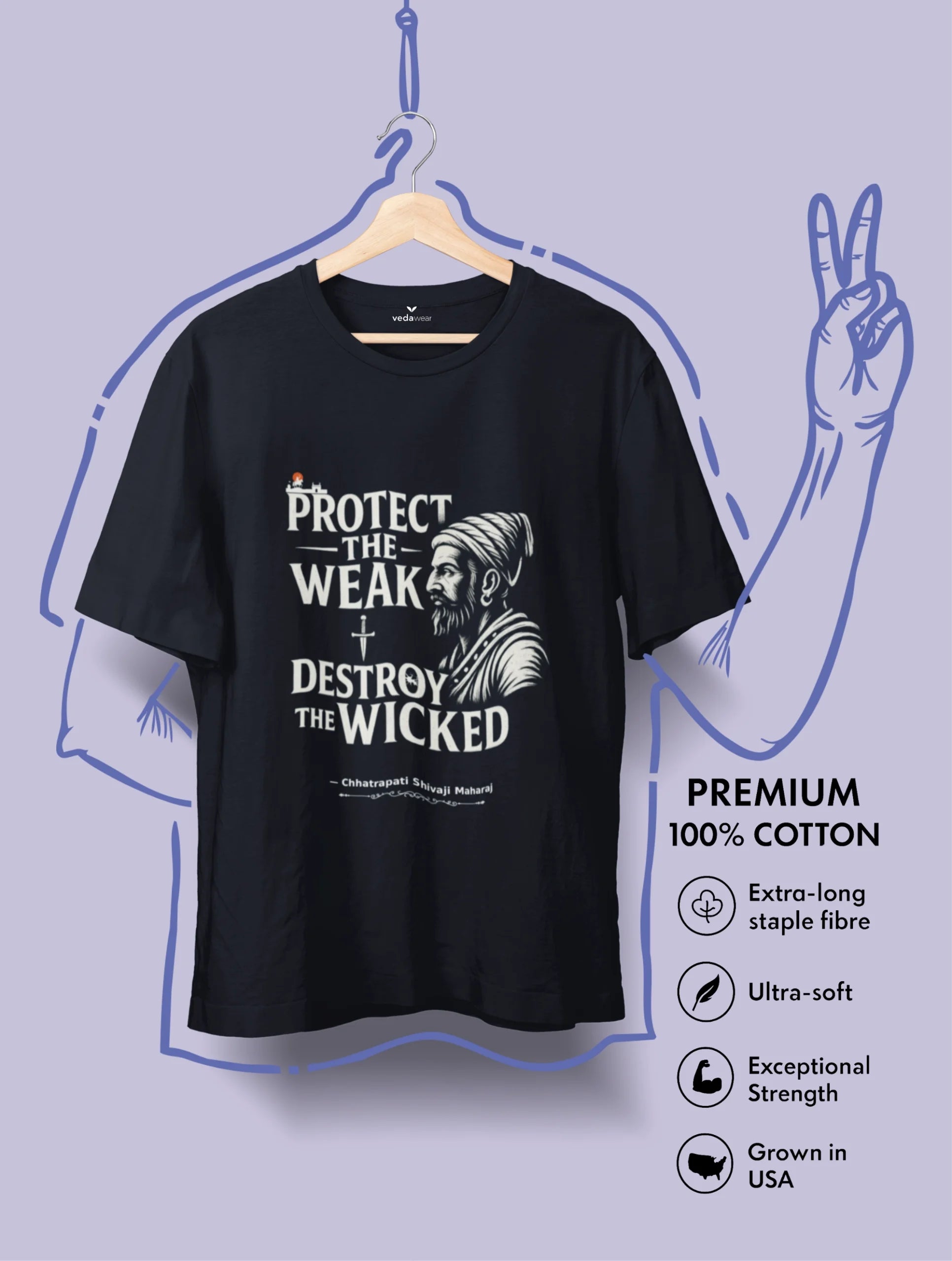 shivaji maharaj protect weak destroy wicked premium black tee vedawear scaled