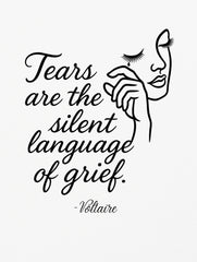 Tears of Grief – Voltaire Quote Premium Art Tee by Vedawear, minimalist line-art face design on Supima cotton with DTG print