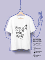 Tears of Grief – Voltaire Quote Premium Art Tee by Vedawear, minimalist line-art face design on Supima cotton with DTG print