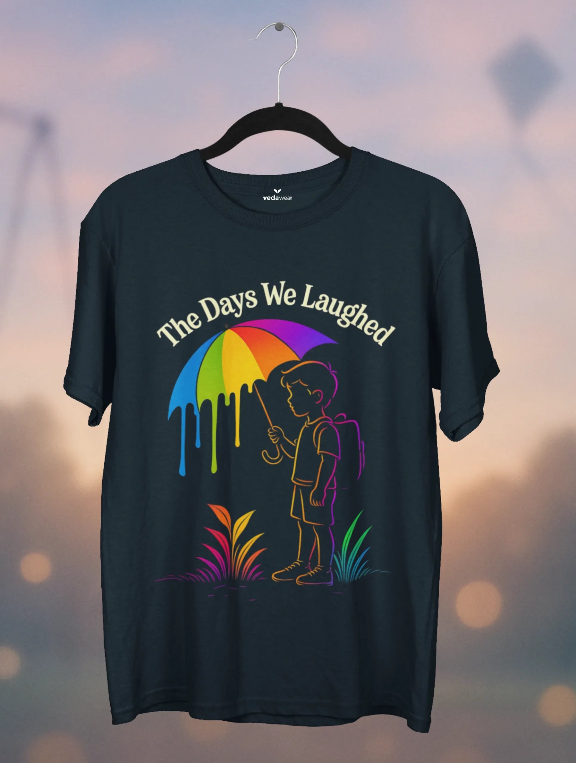 the days we laughed rainbow kid tshirt vedawear nostalgia design NB scaled