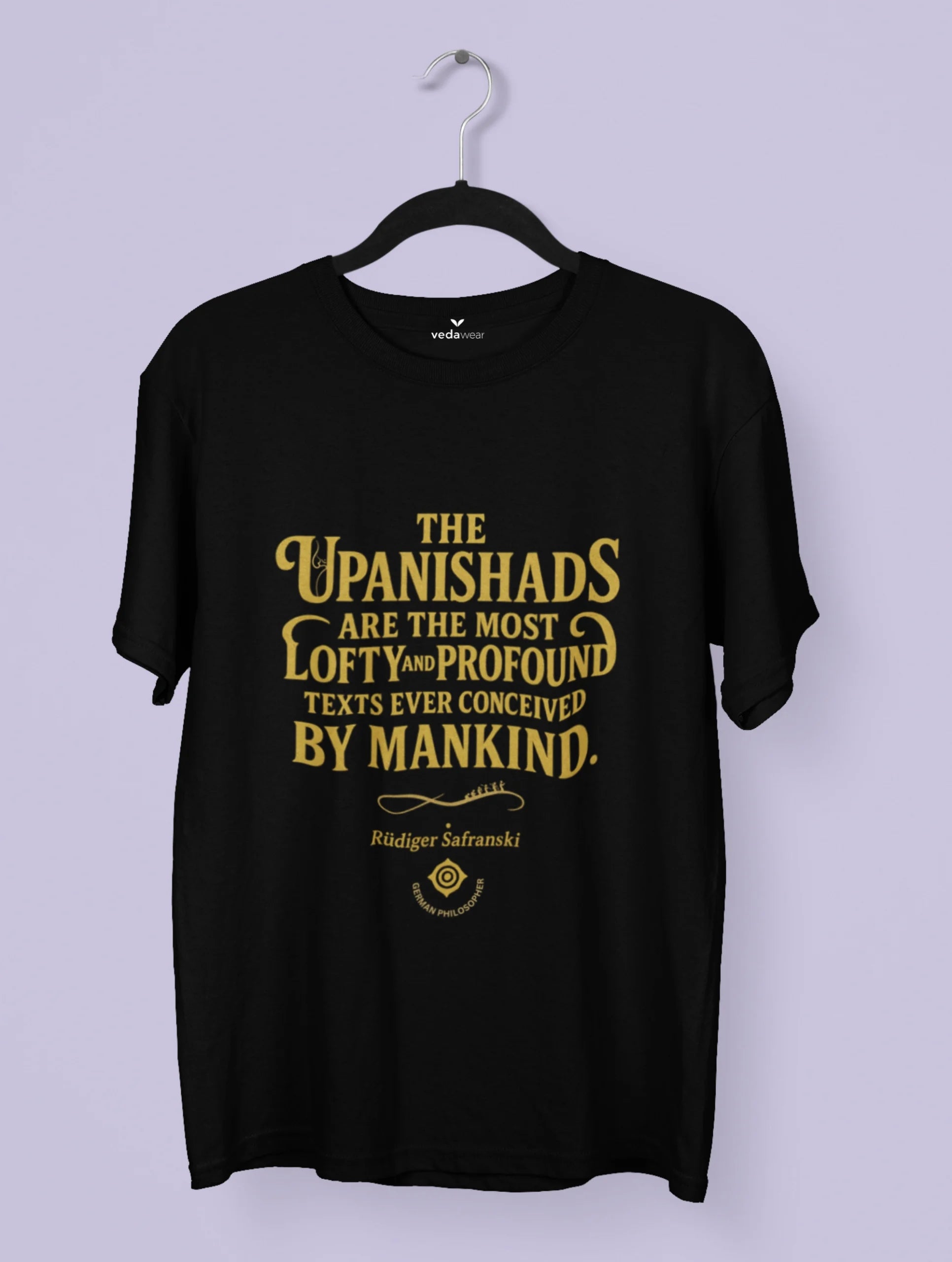 The Profound Truth – Upanishads-Inspired T-Shirt by Vedawear, black Supima cotton with golden serif typography, DTG printed spiritual philosophy shirt