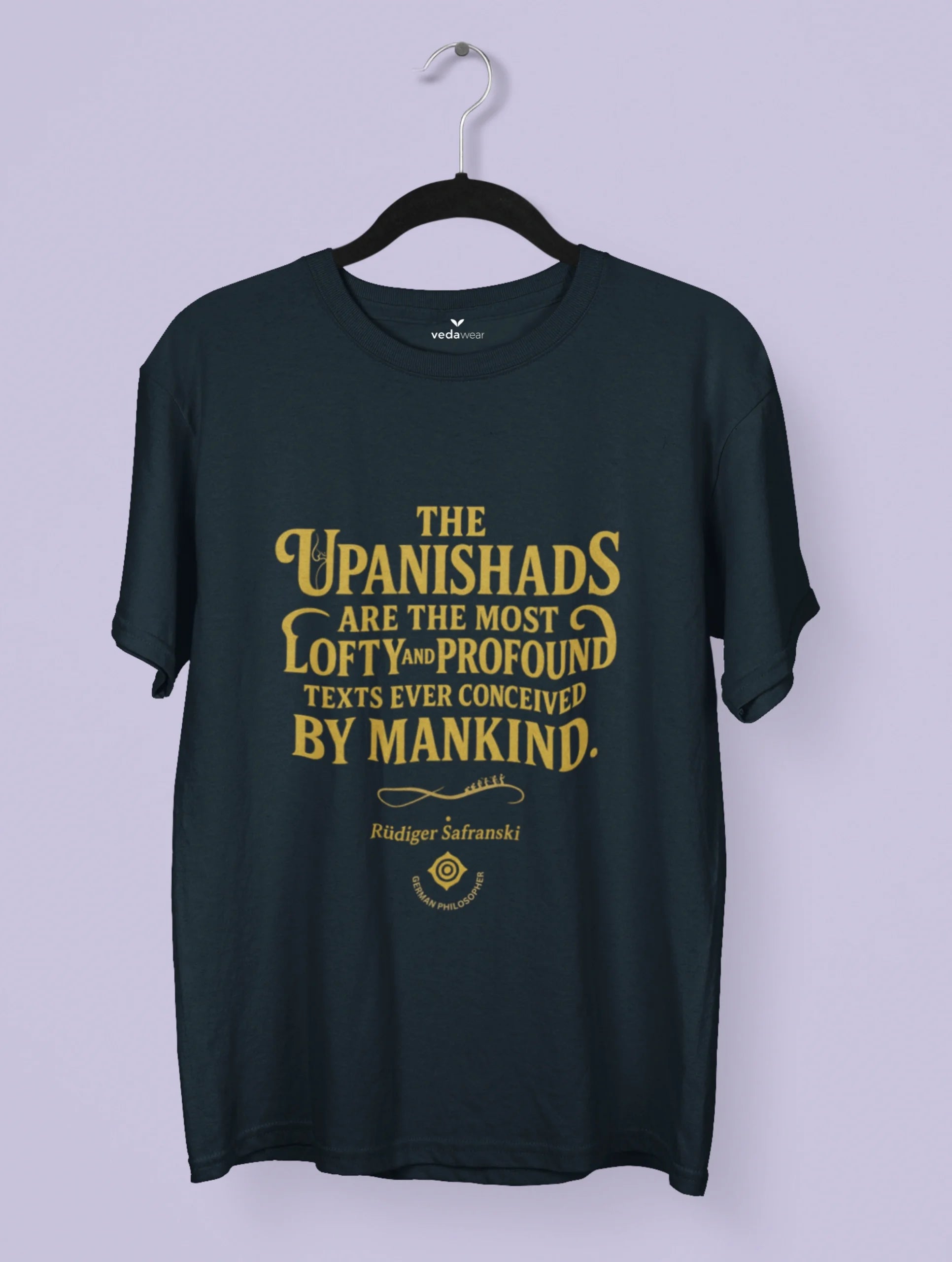 The Profound Truth – Upanishads-Inspired T-Shirt by Vedawear, black Supima cotton with golden serif typography, DTG printed spiritual philosophy shirt