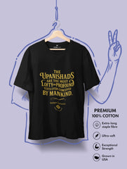 The Profound Truth – Upanishads-Inspired T-Shirt by Vedawear, black Supima cotton with golden serif typography, DTG printed spiritual philosophy shirt
