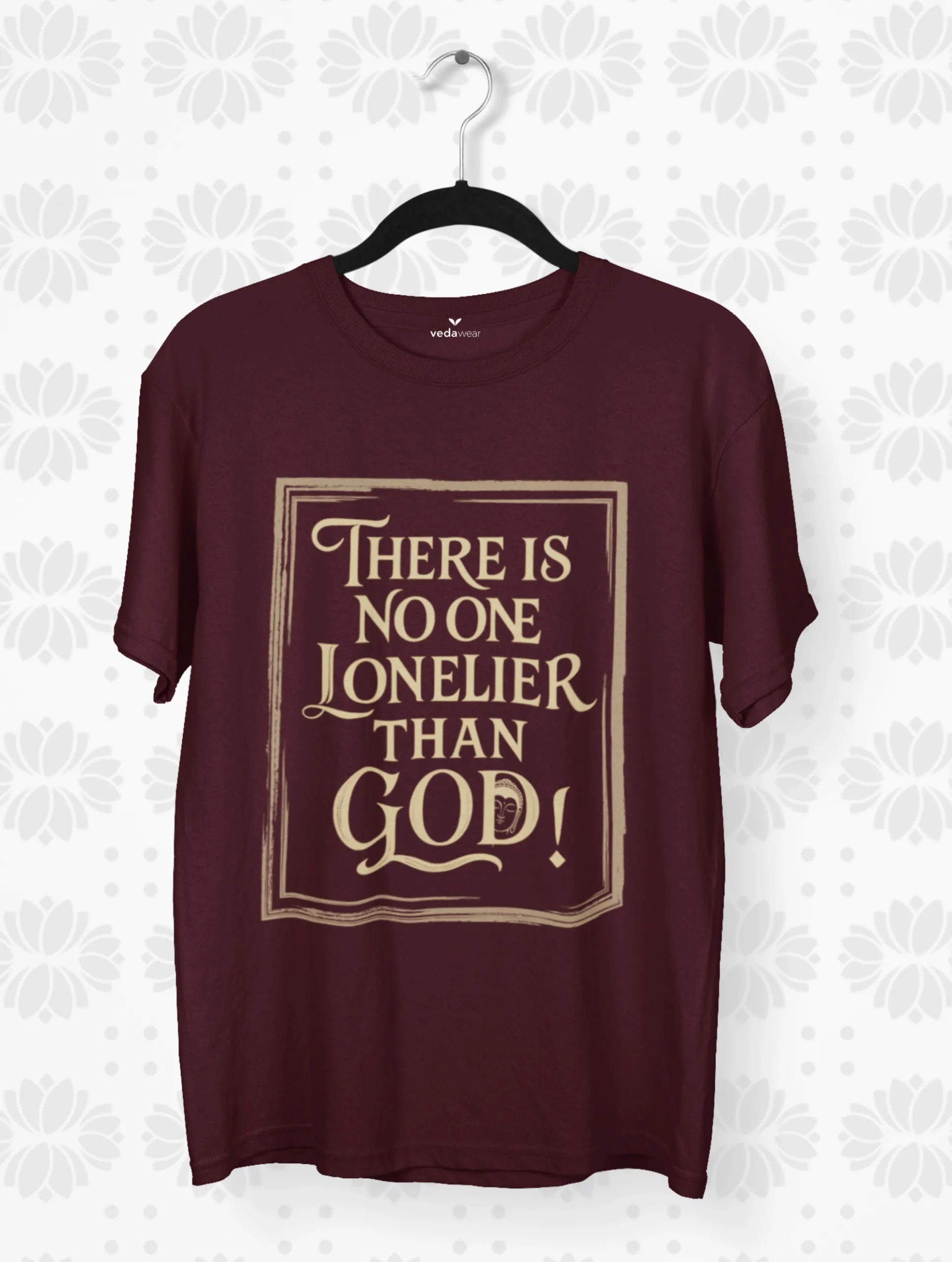 there is no one lonelier than god typography black tee vedawear M scaled