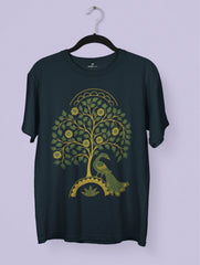 Vedawear Tree of Life Kalamkari art inspired premium cotton tee featuring a peacock beneath a flourishing tree of life.